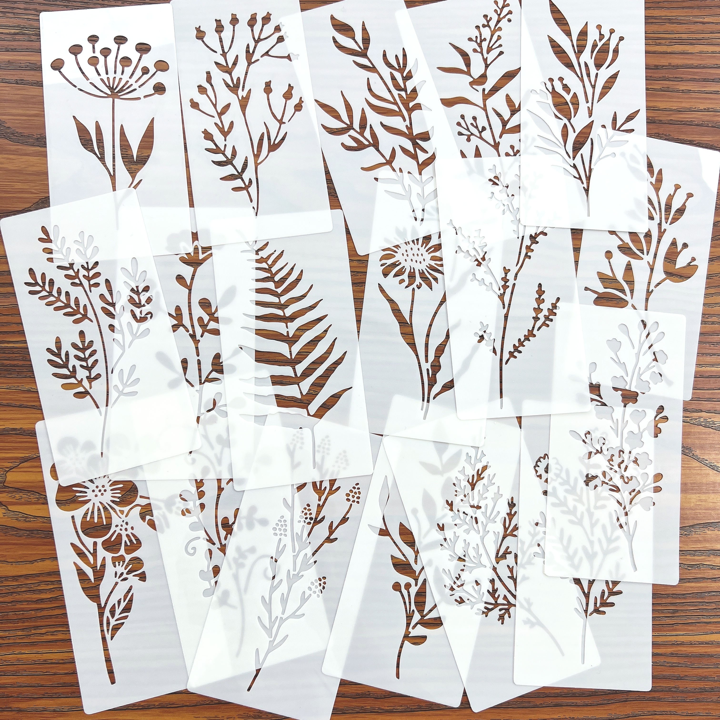 Woodworking Crafts - 18pcs DIY Floral Painting Stencils, Reusable