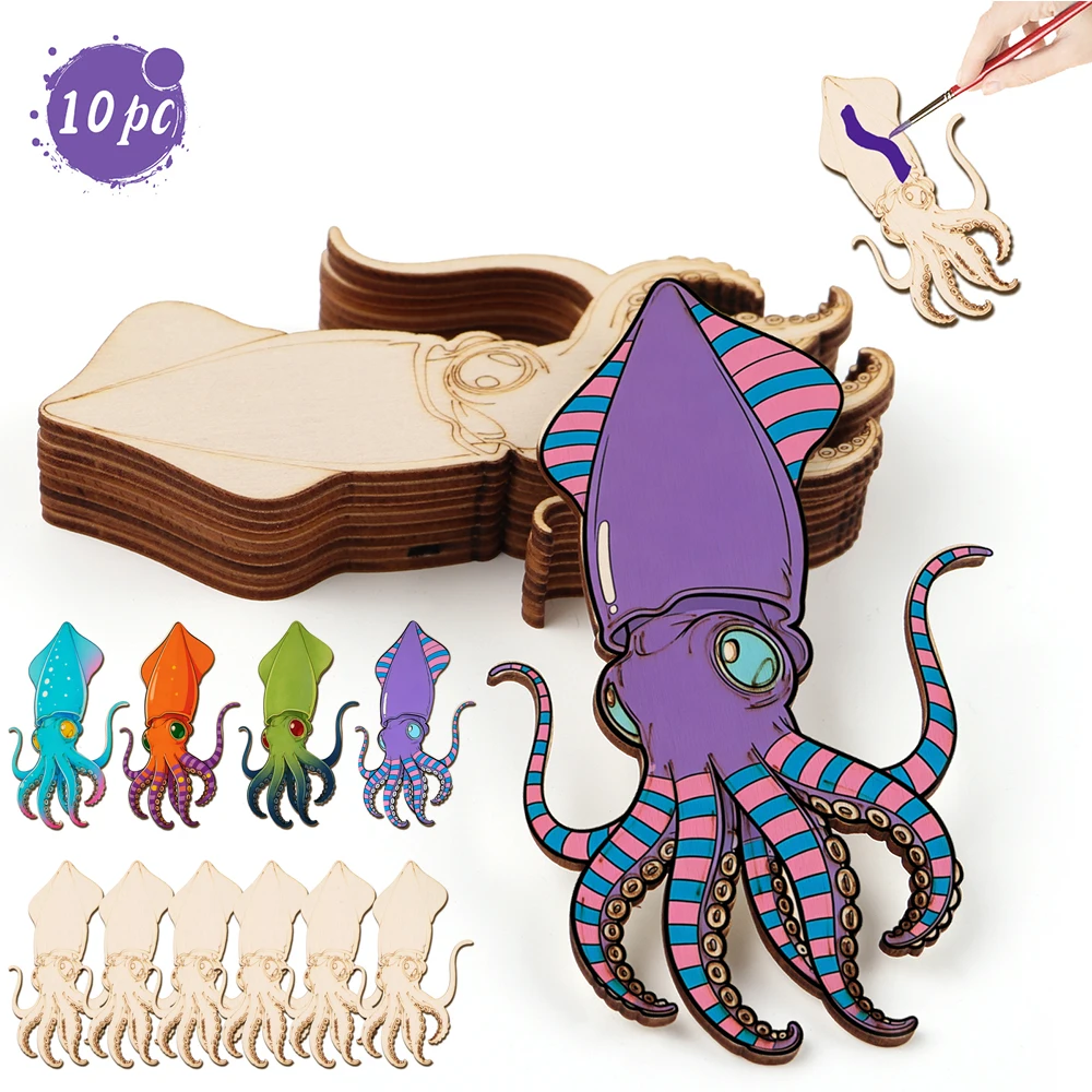 Woodworking Crafts - 10pcs/set Unfinished Wood Craft Octopus Animal